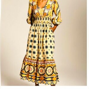 FARM Rio Yellow Multi Floral & Star-Print Maxi Dress